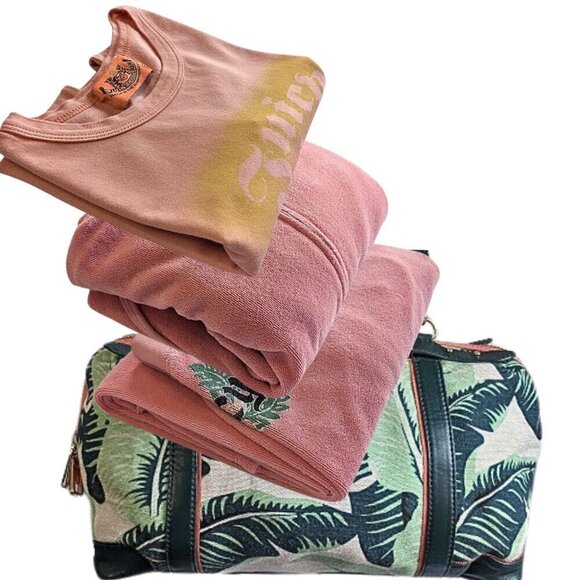 Vtg Y2K JUICY COUTURE 4pc Coral Leaf Terry Tracksuit Matching Set + Satchel Sz S - Picture 11 of 11